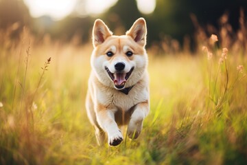 cute happy dog running and playing outside, AI Generated