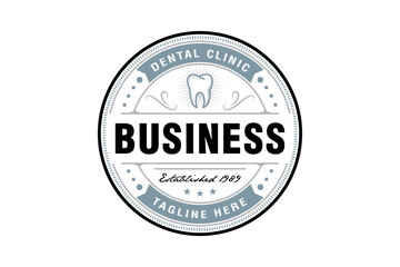 Dental logo emblem vector design in soft blue fit for dental clinic, dentist logo, tooth care design