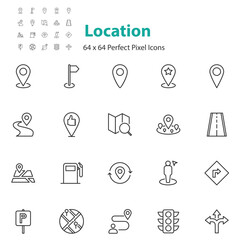 set of location icons, map, navigation