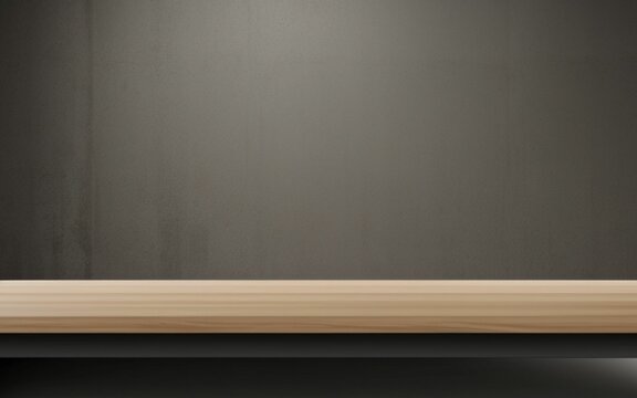 wooden table showcase with gray background