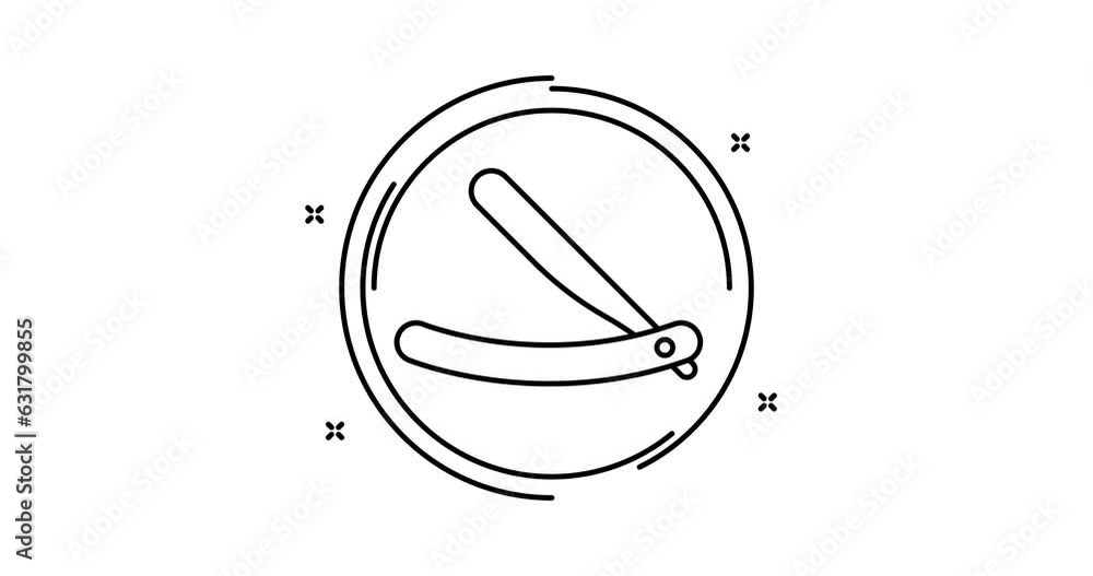 Poster straight razor animated outline icon with alpha channel. straight razor rotation appearance 4k video