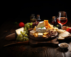 Food layout seafood with cheese delicacies