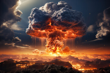 Glühende Atomexplosion über einer Stadt - obrazy, fototapety, plakaty
