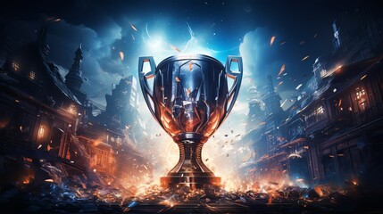big glorious trophy and cinematic spotlight concept of a winner