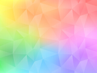 レインボーカラーのカラフルなグラデーション背景、三角ポリゴンパターン