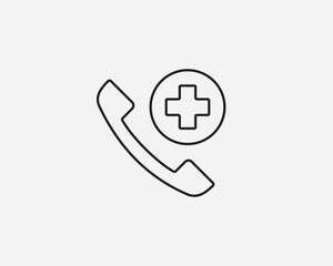 Emergency call line icon, isolated on white background. Medicine and healthcare, medical support sign vector graphics illustration. Emergency phone symbol flat design vector. Editable stroke eps 10