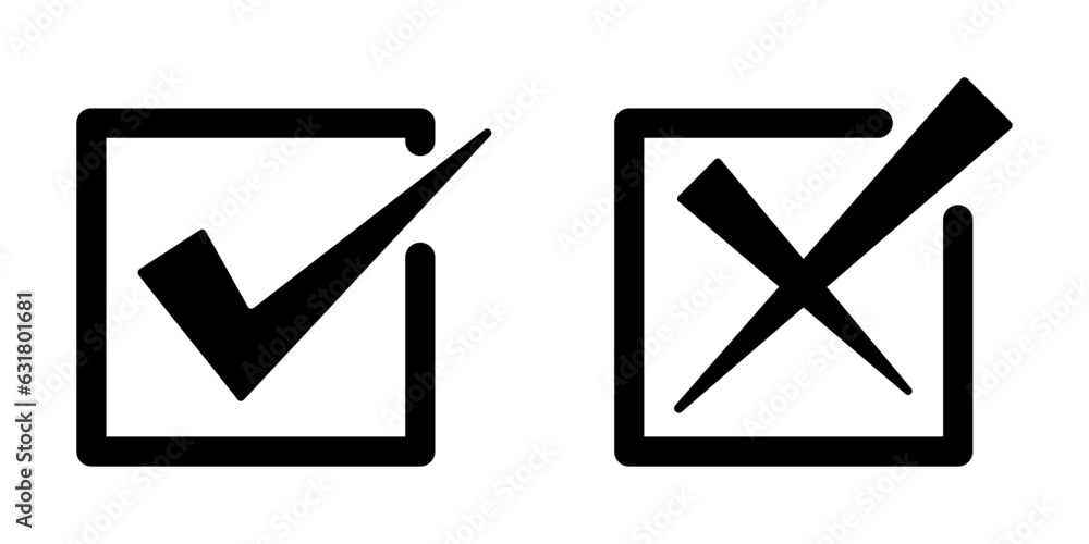 Fototapete right wrong symbol icon in square cut effect. right, wrong, exclamation mark color. vector set of fl