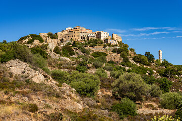 Fototapeta na wymiar The beautiful medieval village of Sant’Antonio on a hilltop in the Balagne region on Corsica, France