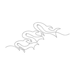Fototapeta premium School of fish drawn by one line. Sketch. Continuous line drawing sea animals. Hand drawn vector illustration.
