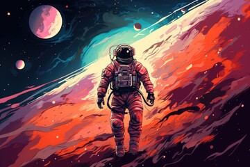 Astronaut in space with universe background in pastel colors. Generative Ai.