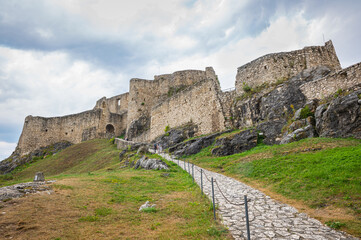 Fototapeta na wymiar Cobblestone road leading to famous Spiš Castle in Slovakia
