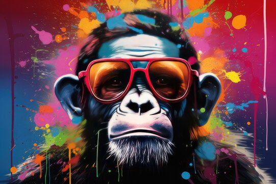 Popart monkey with sunglasses, colourful and unique