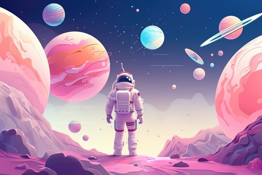 Astronaut in sapce with universe background in pastel colors. Generative Ai.