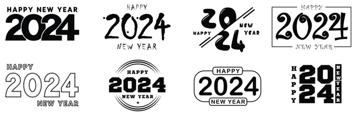 Big Set of 2024 Happy New Year logo text design. 2024 number design template. Collection of 2024 Happy New Year symbols.