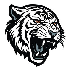 Tiger head minimal flat design vector icon. Isolated predator illustration. Mascot silhouette black and white wild animal.