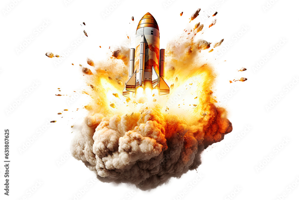 Wall mural a rocket launch isolated on white background - generative ai