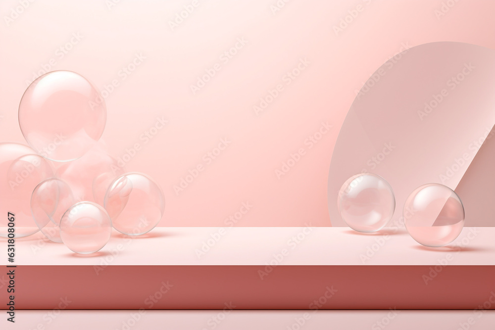 Poster minimal pink product podium with soap bubbles.minimal background for products,cosmetic presentation.