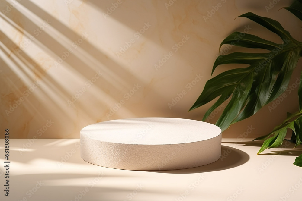 Poster product display background with marble,stone and leaf .minimal background for products presentation.