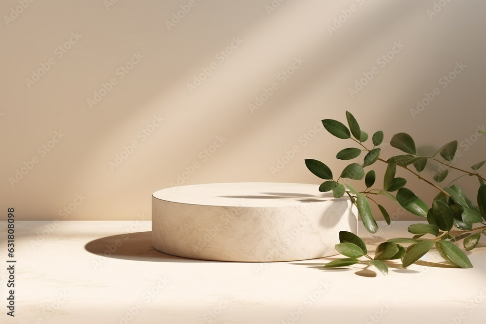 Poster product display background with marble,stone and leaf .minimal background for products presentation.