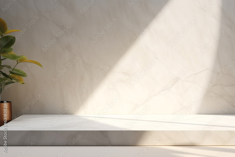 Poster product display background with marble,stone and leaf .minimal background for products presentation.