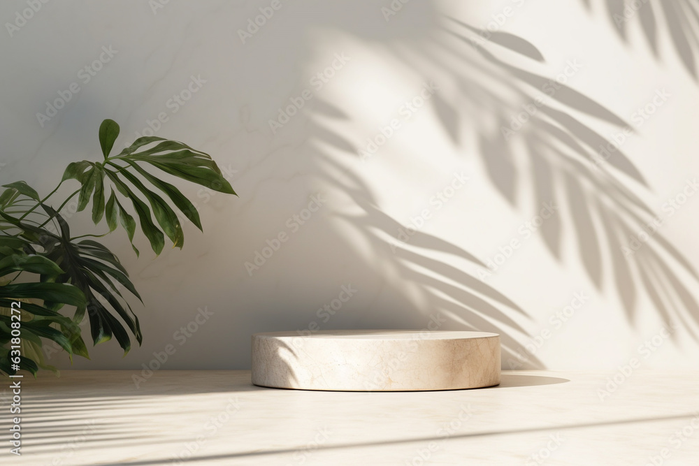Poster product display background with marble,stone and leaf .minimal background for products presentation.