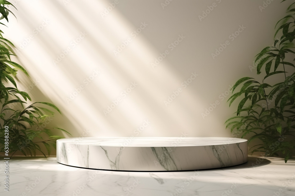 Poster product display background with marble,stone and leaf .minimal background for products presentation.