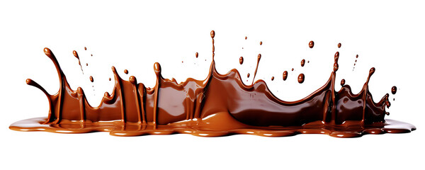A chocolate splash isolated on white background - Generative AI - obrazy, fototapety, plakaty