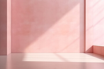 Minimal model empty pink room with light from windows.modern,Minimal background for products presentation.Created with Generative AI technology