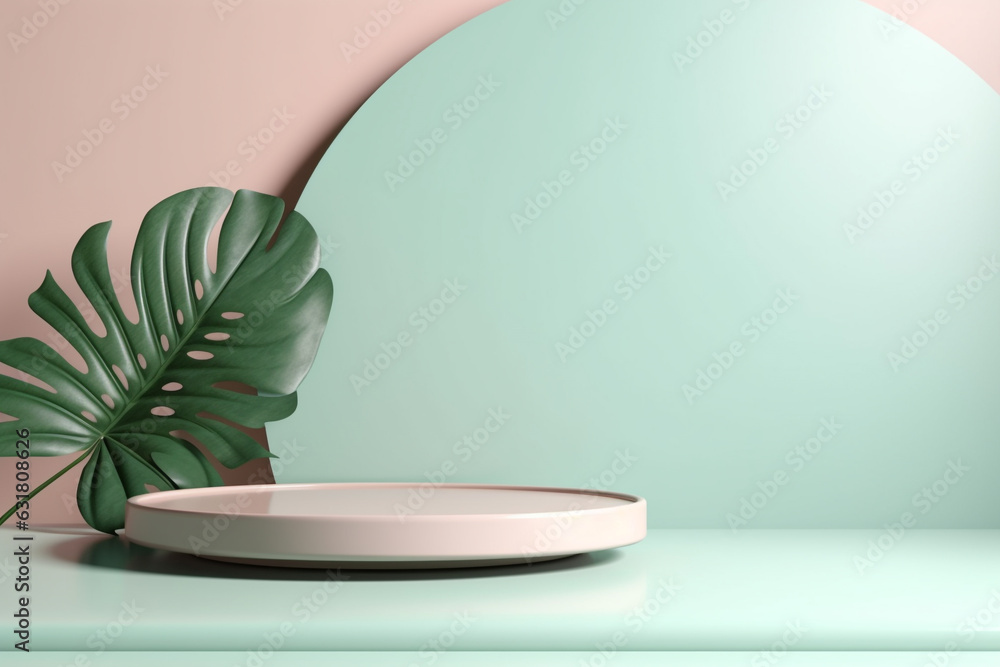 Poster minimal pastel product podium background for cosmetic presentation.created with generative ai techno