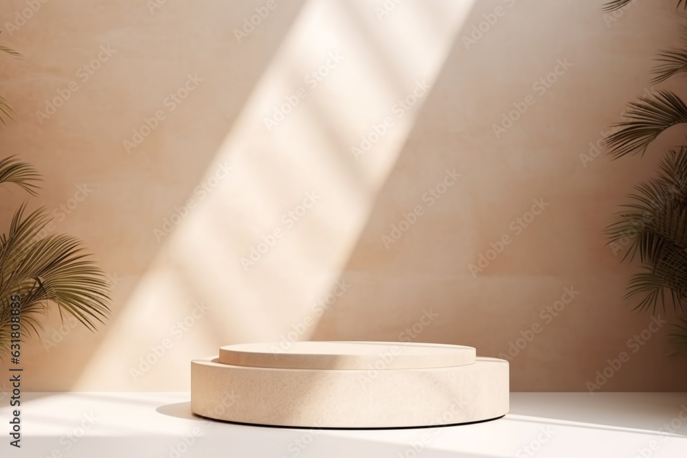 Poster product display background with marble,stone and leaf .minimal background for products presentation.