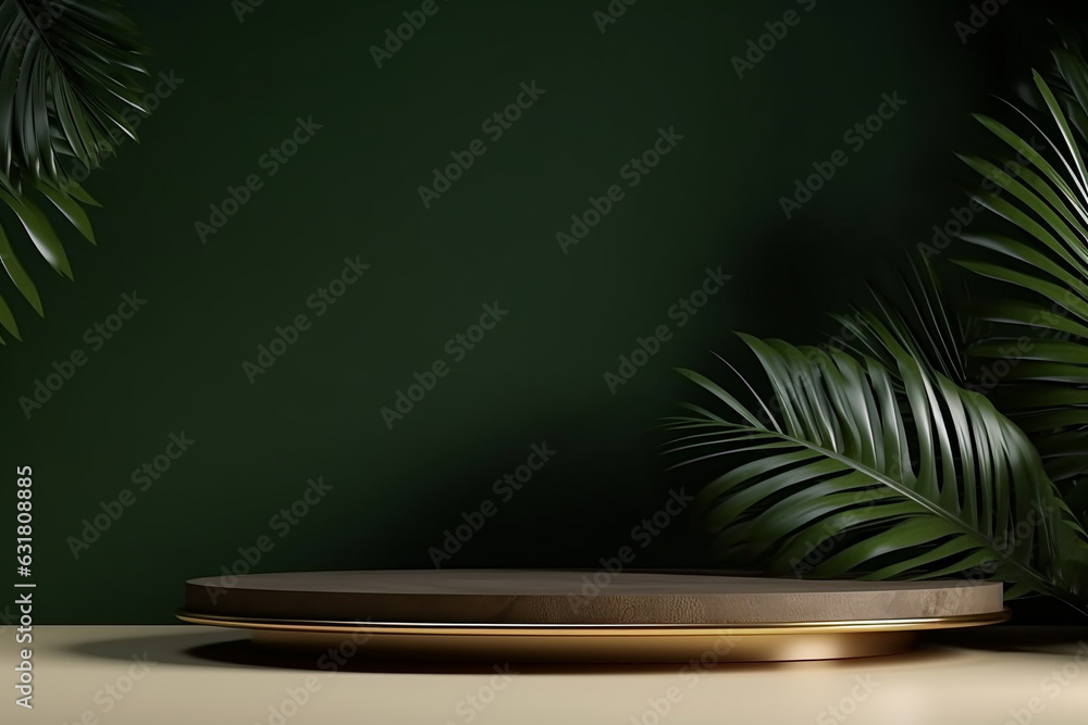 Poster product display background with marble,stone and leaf .minimal background for products presentation.