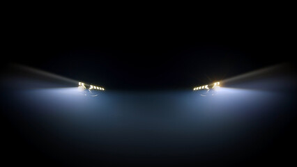 Car headlight blinking in Dark. Sports car Headlight. Switching of car LED headlights in night - Powered by Adobe