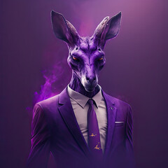 Anthropomorphic Kangaroo Wearing a Suit Purple Lighting