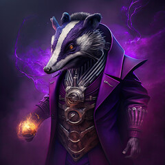 Anthropomorphic Steampunk Badger Wearing a Suit Purple Lighting