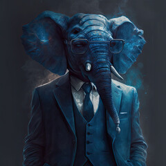 Anthropomorphic Elephant Wearing a Suit Blue Lighting