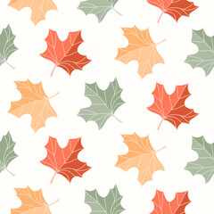 Obraz premium Seamless pattern of doodle maple leaves on isolated background. Hand drawn background for Autumn harvest holiday, Thanksgiving, Halloween, seasonal, textile, scrapbooking.