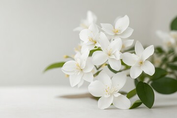 Fototapeta na wymiar Fragrant jasmine flowers in a small porcelain vases on old wooden table