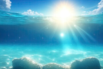Naklejka premium underwater world background with sun flare