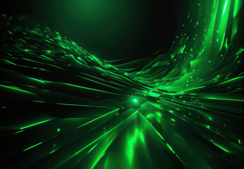 Abstract Wallpaper with Green Light, Glowing Wavy Background, Generative Ai