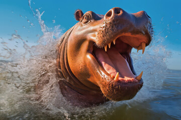 Junges Flusspferd springt aus dem Wasser