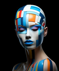 Woman art paint fashion face young make-up abstract red beauty creative style model sensual