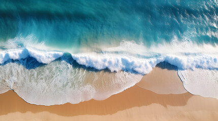 Mesmerizing Aerial View: Waves Creating Water Textures Near Sandy Beach. Generative Ai. 