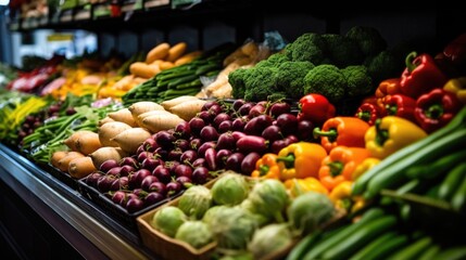 Fototapeta na wymiar Different varieties of fresh vegetables in local markets, super shops. Generative AI