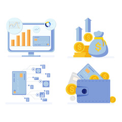 set of four items on the theme of Business