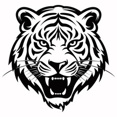 Mascot. Vector head of tiger. Black illustration of danger wild cat isolated on white background