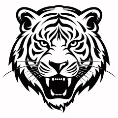 Mascot. Vector head of tiger. Black illustration of danger wild cat isolated on white background