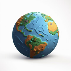 3d model clay globe isolated on a white background. By generative AI.