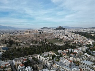 Aerial view of the Acropolis of Athens in the daytime. Greece.