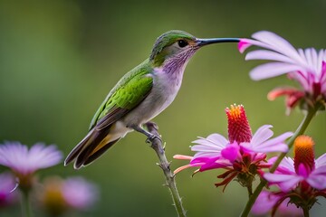 Fototapeta na wymiar Scaly-breasted hummingbird feeding on flowers in Costa Rica.