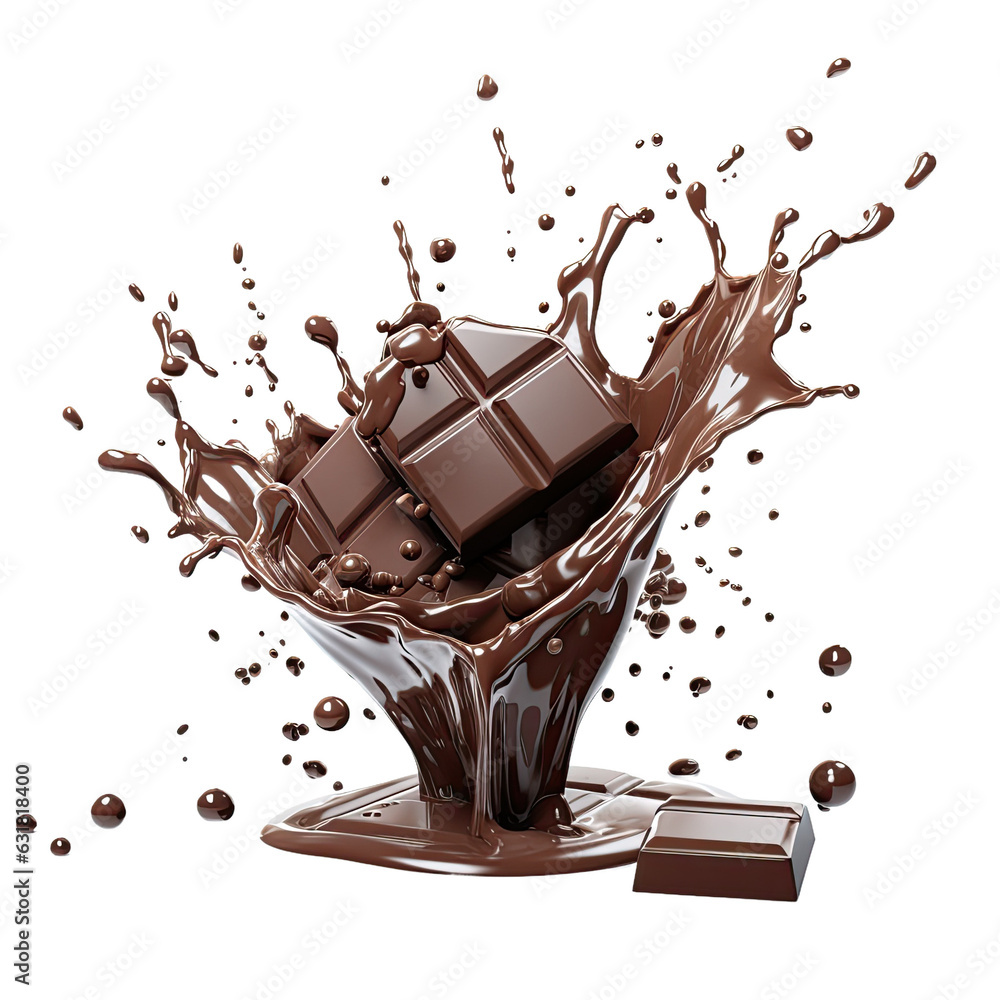 Poster chocolates splashing on transparent backround with clipping path in transparent.